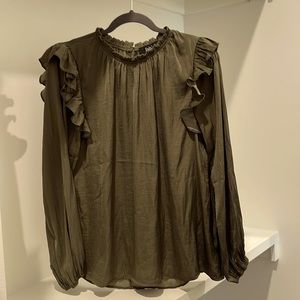 Fab’rik satin-look ruffle shoulder blouse Olive